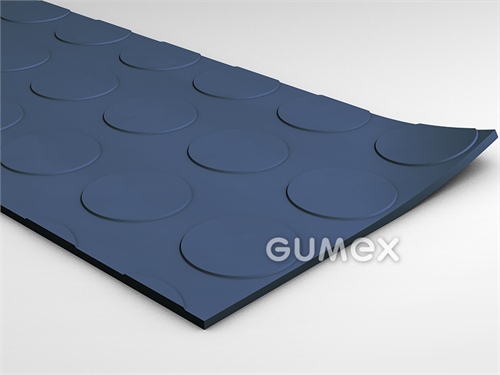 Gumová podlahovina SANTO, hrúbka 3mm, šírka 1450mm, 75°ShA, SBR, dezén peniažkový, -30°C/+70°C, modrá
